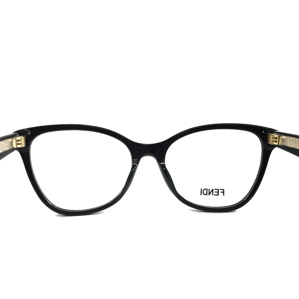 Fendi Eyeglasses Frames FE50006I 001 Shiny Black Gold Cat Eye Full Rim 53-17-140